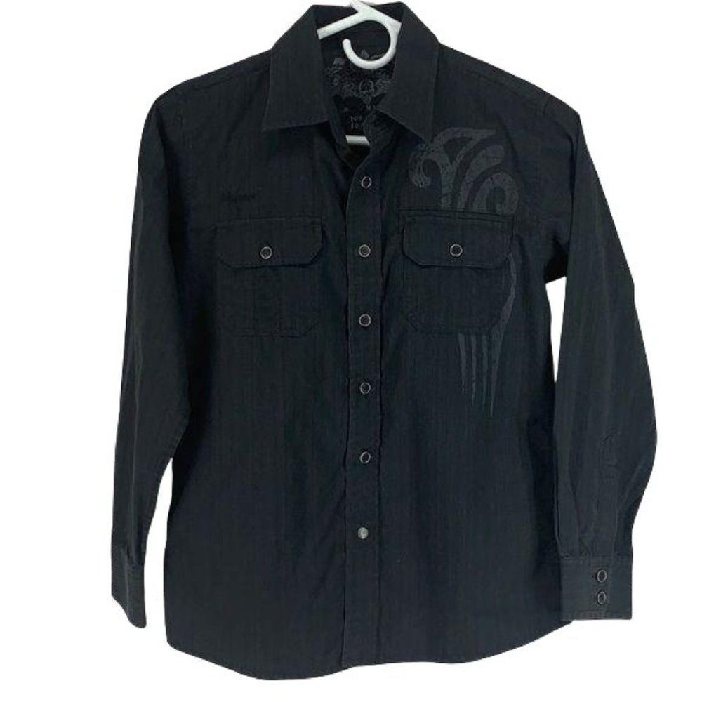 Micros Clothing Co. Boys Black Button‎ Down long sleeve embroidered Shirt